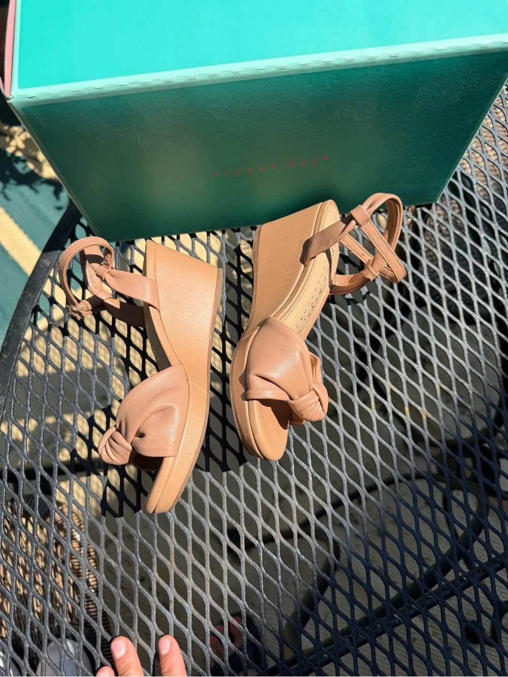 Copper Key Tan Knot Detail Wedge Sandals Girls Size 1